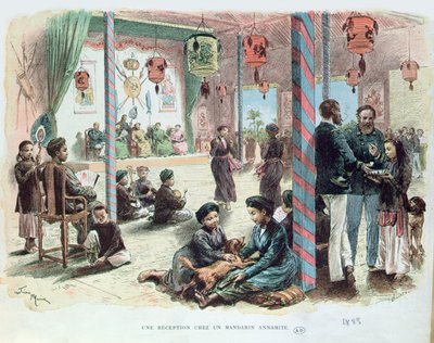 Recepción en la casa de un Mandarín Annamita en Tonkín, Indochina Francesa 1883 de Adrien Emmanuel Marie